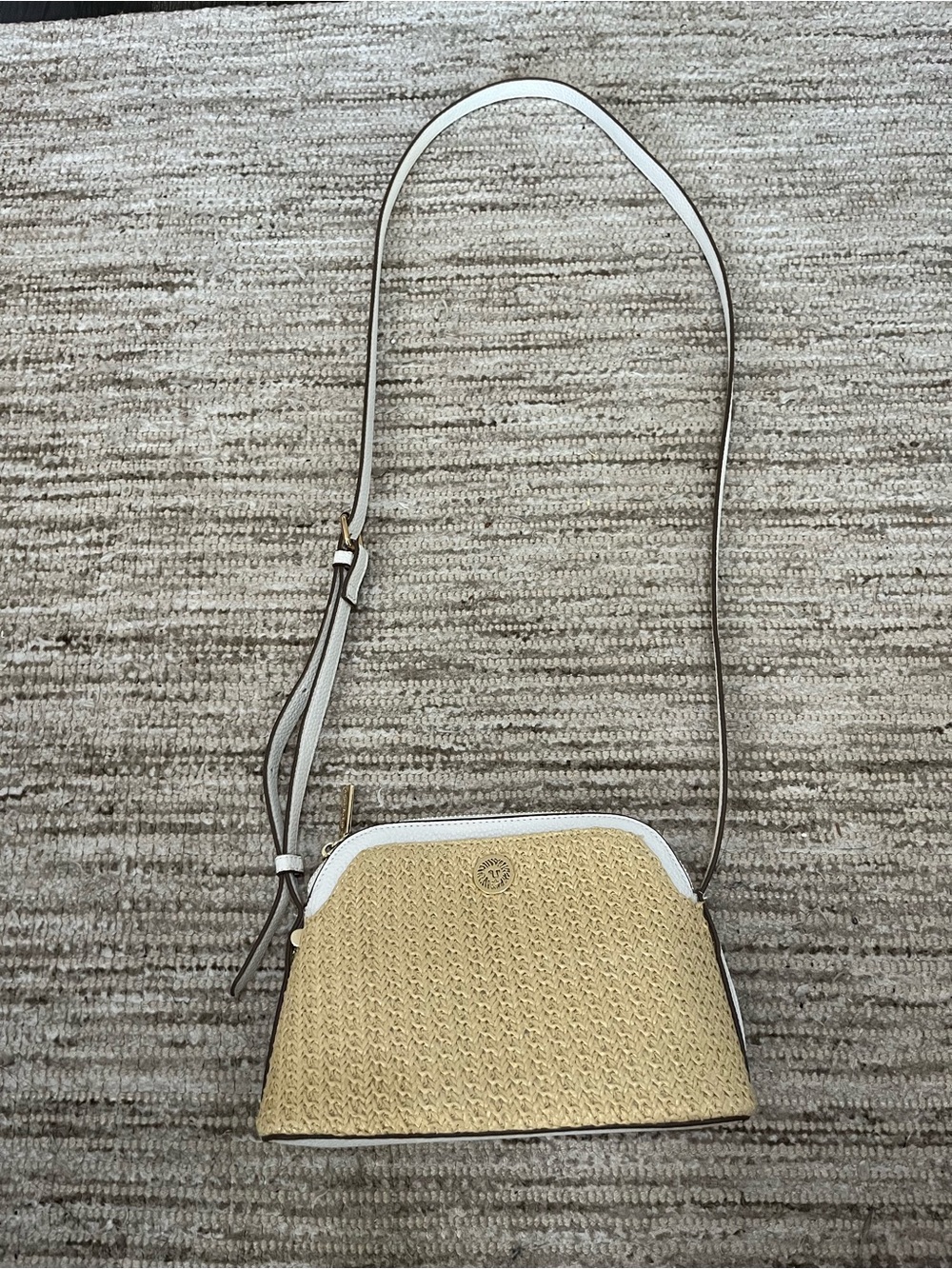 NEW Anne Klein White & Natural Straw Crossbody Bag